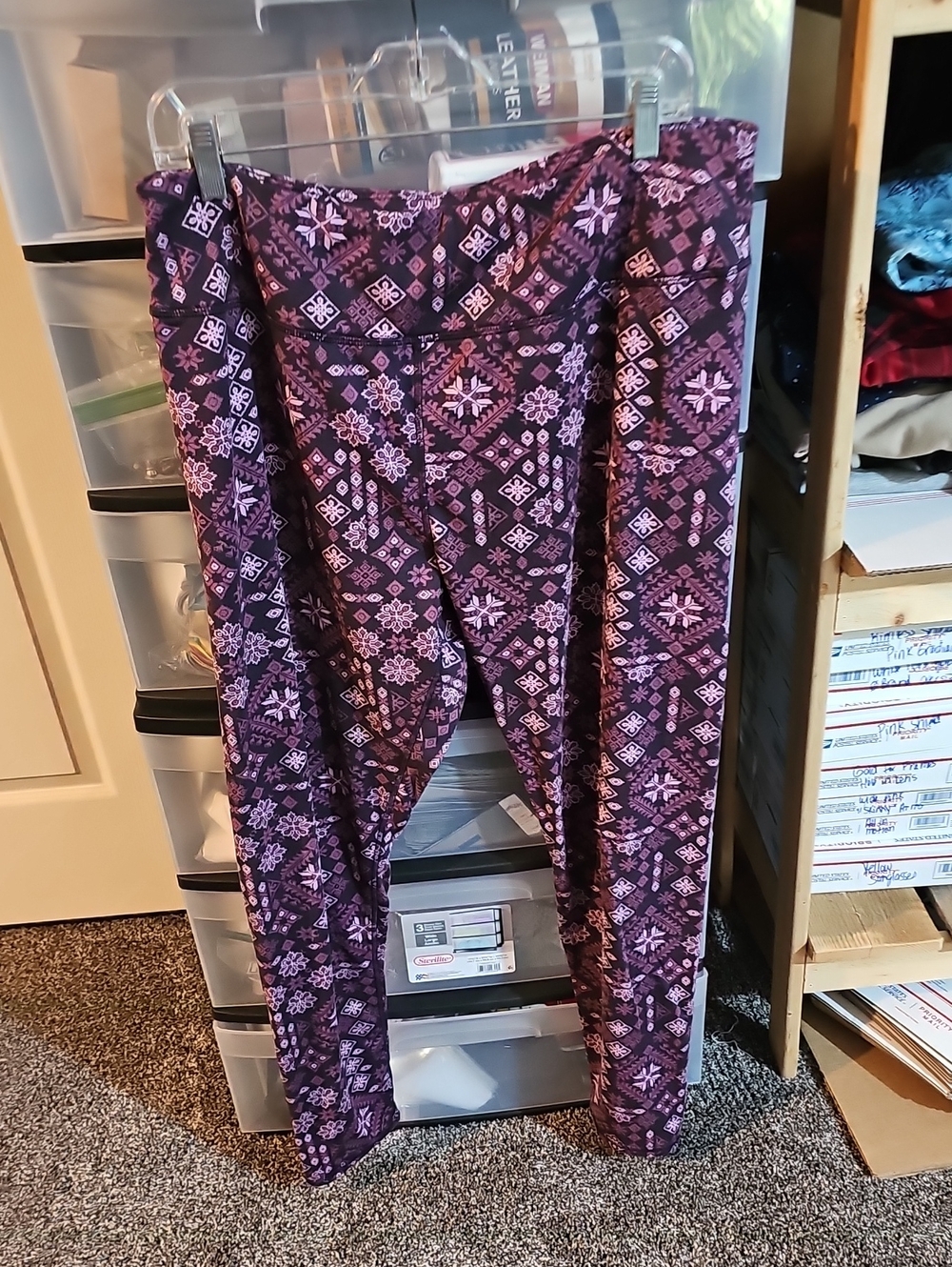 Woman's Cuddle Duds Purple Printed Leggings - Soft Stretch Xl